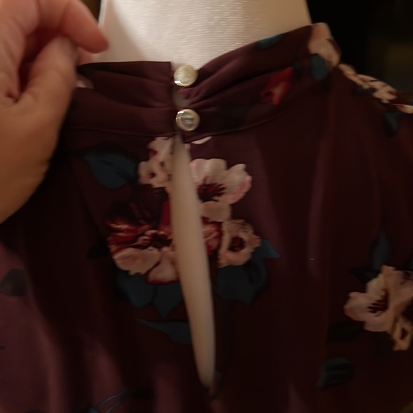 WHBM top, deep burgundy with floral - Picture 3 of 5